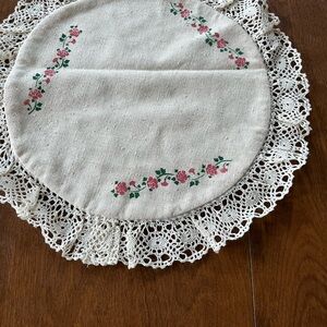 One Floral Lace Trimmed Table Linen, and one just lace border